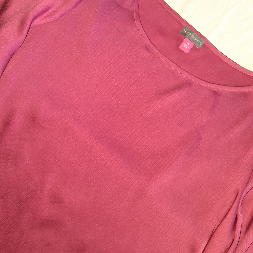 Vince Camuto Pink Rose Ribbed Bell Sleeve Top Blouse Women M NWT